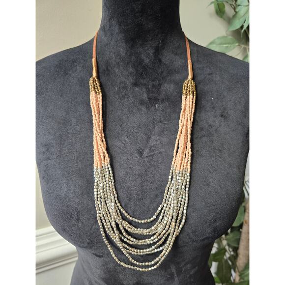 loft Jewelry - Loft Women's Multilayer Beaded Necklace With Silver Seed Beads And Lobster Clasp